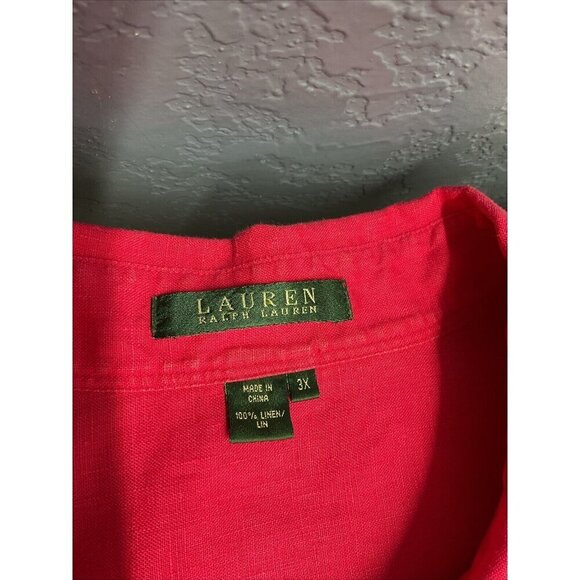 Lauren Ralph Lauren womens‎ Size 3X hot pink Linen roll tab long Sleeve top - Picture 6 of 8